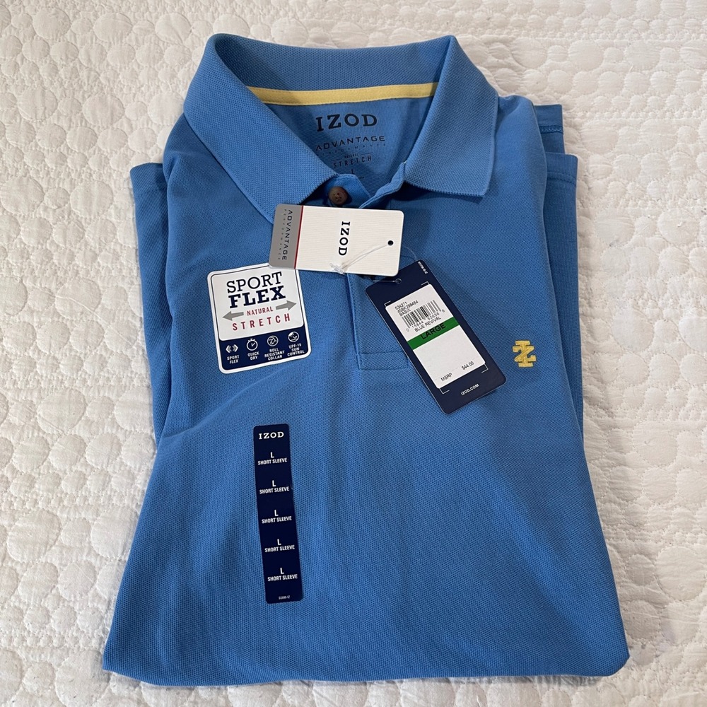 SAKMANN Golf Performance Polo Shirt Blue White Stripe Pima Cotton Blend Men Lg. - Picture 11 of 11